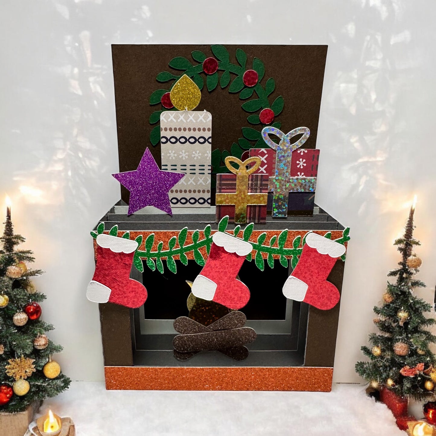 Christmas fireplace box card