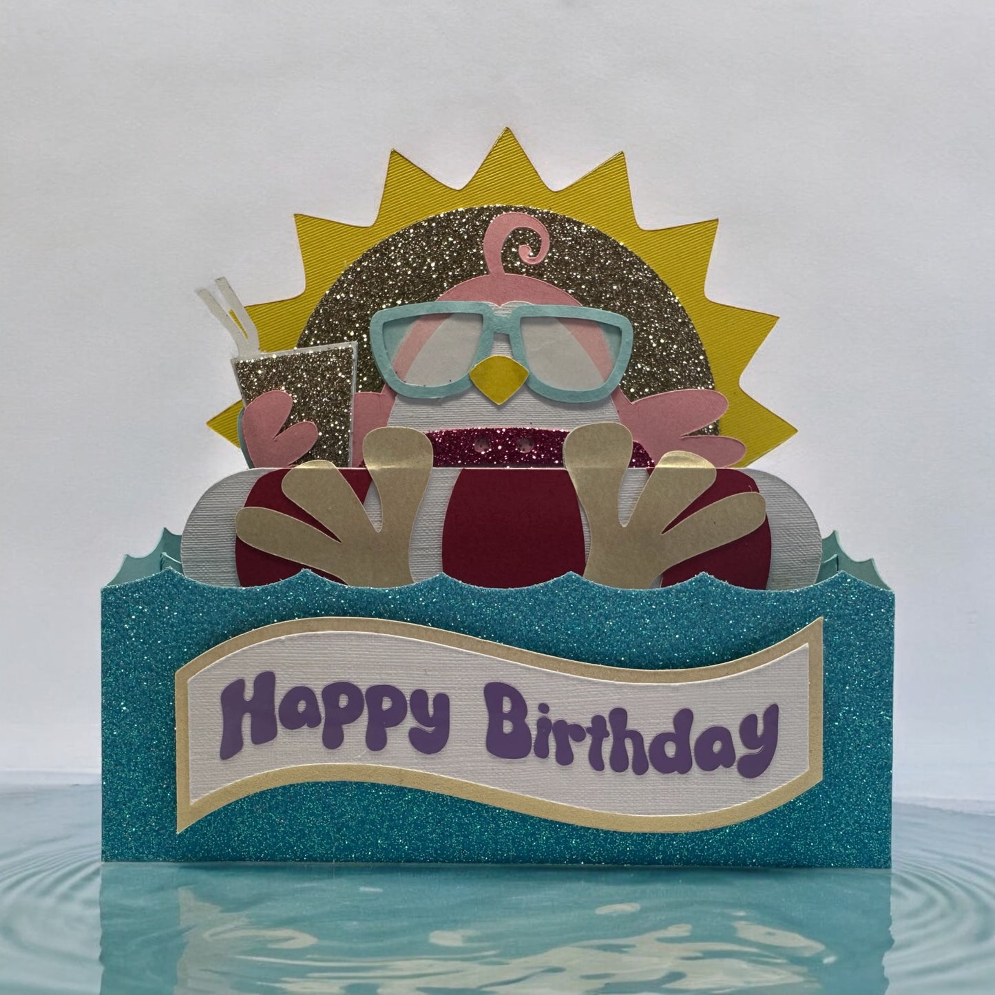 Pool penguin 3d birthday card